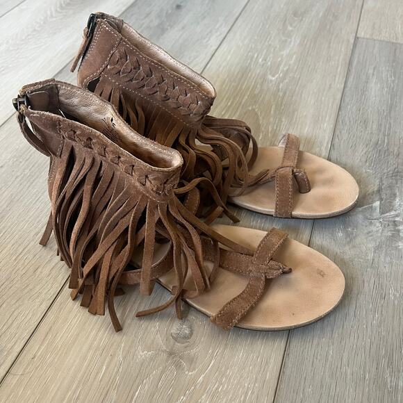 Koolaburra UGG Women's 8 Tan Suede Leather Fringe Moccasin Sandal Gladiator - Picture 6 of 6